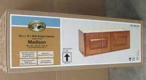 lot 60 image: Hampton Assembled 36x12x12 in. Wall Bridge Kitchen Cabinet in Cognac