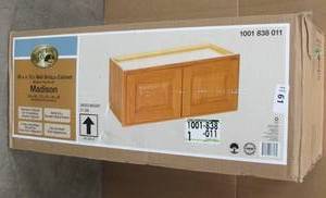lot 61 image: Hampton Assembled 30x12x12 in. Wall Bridge Kitchen Cabinet in Medium Oak