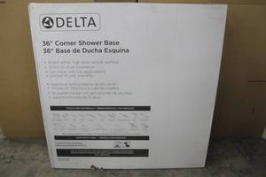 lot 74 image: 36 in. x 36 in. Double Threshold Corner Shower Base in White