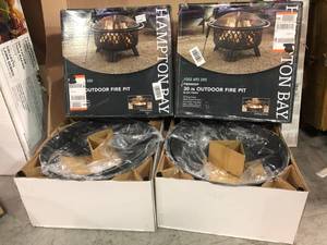 Lot with 2 Piedmont 30 in. Steel Fire Pit in Black with Poker by Hampton Bay