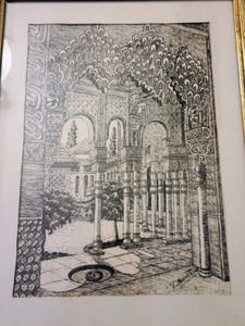 lot 16 image: Framed Scenic Ink Sketch