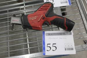 lot 55 image: Milwaukee 12V Cordless Hackzall Reciprocating Saw 2420-20, 12VDC Battery