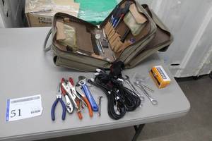 lot 51 image: Tool Bag, Wrenches, Pliers, Misc. Hand Tools, Misc. Hardware