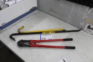 lot 59 image: Lot of (3) Hand Tools - Pry Bars (x2), Bolt Cutter 24 (x1)