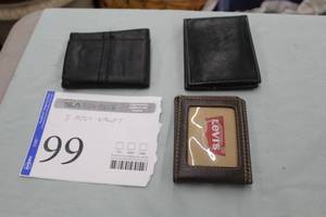 lot 99 image: Lot of (3) Mens Wallets - Levi Strauss Brown Bifold, Black Bifold, Black Trifold
