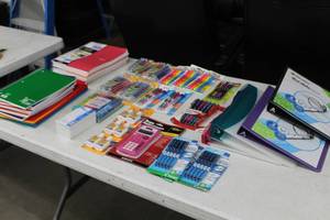 lot 111 image: Lot of School Supplies - Subject Notebooks Wire Bound, Bic Pencils, Papermate Mechanical Pencil Sets, Bic Ball Point Pens, Sharpie Highlighters, Texas Instruments TI-30X IIS, Pilot Pens, and more