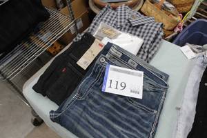 lot 119 image: Lot of Mens Clothing - Flanel Size 3XL, Shirts Size 3XL, Black Jeans Size 44x32, Blue Jeans Size 42R