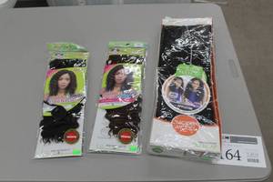 lot 164 image: Lot of (3) Hair Wigs - Janet Collection Mambo Twin Openloop Deep Twist Braid 12 (x2), Model Model Appletini Drawstring Fullcap.  All items in original packaging.