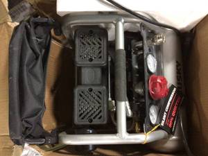lot 26 image: Husky 1 Gal. Portable Electric-Powered Silent Air Compressor customer return see pics  