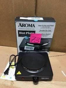 lot 73 image: Single Burner 5.8 in. Black Diecast Hot Plate with Temperature Control by AROMA in good condition see pics  
