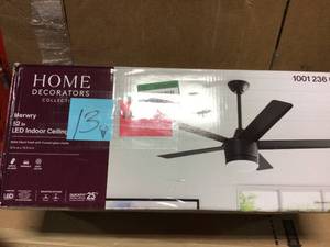 Merwry 52 in. Integrated LED Indoor Matte Black Ceiling Fan with Light Kit and Remote Control by Home Decorators Collection in good condition