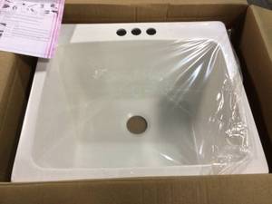 Wakefield Dual Mount Natural Stone Composite 25 in. 3-Hole Single Bowl Utility Sink in White by Mont Blanc in good condition