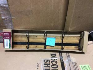 27 in. Rustic Pine and Distressed Brass Hook Rack by Home Decorators Collection in good condition