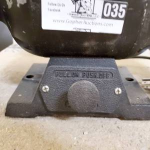 lot 035 image: Menards 12 hp Bench Grinder Model BG3209 & Vintage Winner by Hudson Fire Extinguisher