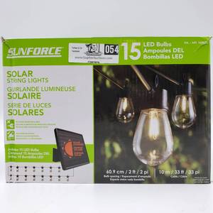 lot 054 image: Sunforce LED Outdoor Waterproof 33ft Solar String Lights in Box