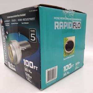 lot 059 image: Rapid Flo Light Weight Tough Kink-Resistant Garden Hose 58 in 100 ft (in box)