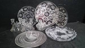 ANTIQUE CANDLESTICKS,LARGE LOT OF CUT GLASS