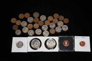 lot 34 image: US Pennies, Nickels, Half Dollars