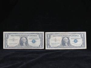 lot 25 image: 2 1957-B $1 Silver Certificates
