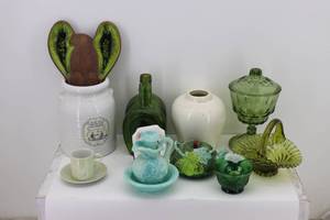 lot 36 image: Green Glassware & Misc Pottery