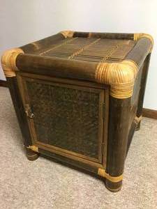 lot 31 image: Side Rattan Accent Table w  Door