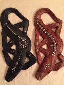 lot 40 image: Three Wooden Lizard Carvings