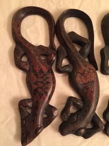 lot 42 image: Five Wooden Lizard Carvings