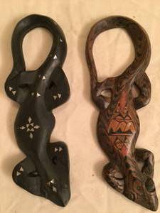 lot 52 image: Four Wooden Lizard Carvings