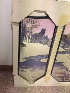 lot 58 image: Three Piece Framed Art Wolf Themed