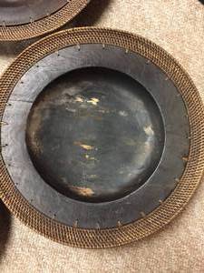 lot 111 image: Nine Wooden Plates w Wicker Trim