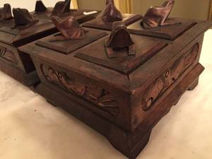 lot 118 image: Two ornate Wooden Storage PiecesTrinket Boxes w Frog & Turtle Lids