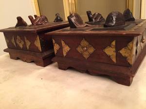lot 122 image: Two Wooden Storage PiecesTrinket Boxes w Fun Frog & Turtle Lids