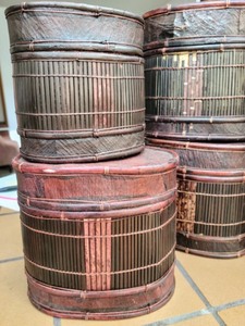 lot 21 image: Decorative Woven Wood Nesting Boxes