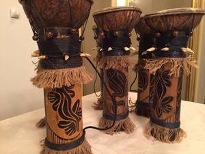 lot 198 image: Lot of Six Cipacing Drums w tooth Accents Made in Indonesia