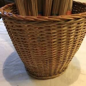 lot 250 image: Decorative Wedding Brooms in Wicker Basket