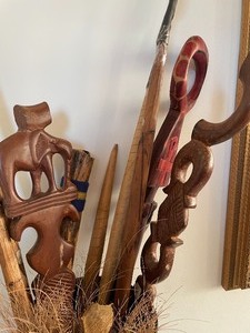 lot 145 image: Tin VaseUmbrella Stand with Various Wooden Decorative Items