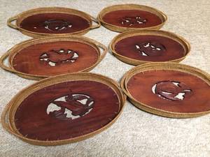 lot 273 image: 6 Wood and Wicker Carved Placemats