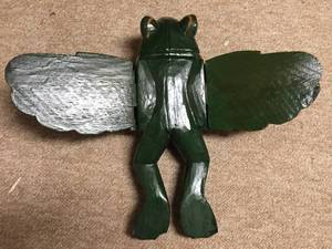 lot 337 image: Flying Wooden Painted Frog