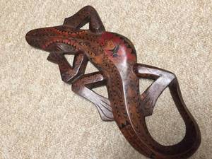 lot 361 image: 3 Wooden Painted Lizards