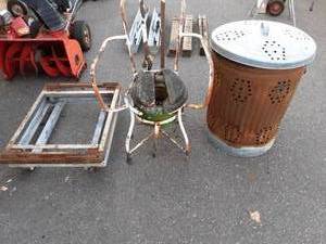 Trash Can,2-Steel Frames With Casters, Old Portable John-(Needs Work)