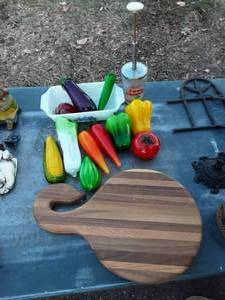 Art Glass Fruits & Veggies Also A Cutting Board