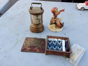Goebel Hummel West Germany Figurine, Plato Clock Germany & Metal Trinket Box
