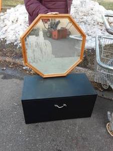 Storage Cabinet & Etched Hexagonal Mirror