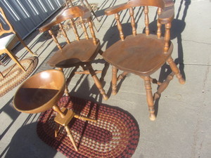 Pea Shelling Stand, Rug, Chairs