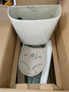 2-piece 1.1 GPF1.6 GPF High Efficiency Dual Flush Complete Elongated Toilet in White by Glacier Bay- not used