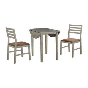 3-Piece Gray Solid Wood Round Dining Set with Brown Color Seats by Nathaniel Home- not open