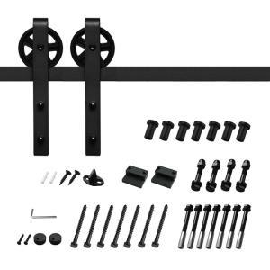 10 ft.120 in. Black Steel Sliding Barn Door Track and Hardware Kit for Double Doors with Floor GuideBigwheel J Shape) by Boyel Living- not used