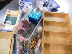 Craft Lot - Nice Wood Organizer, drawers with beads, foam balls, more beads, organizer, paper terra cotta mold kit