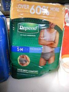 Many packages of Mens liners and Depends SM