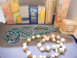 Avon bottles, boxes, and vintage jewelry
